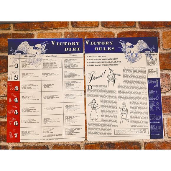 1942 Vtg "Victory Diet &‎ Rules" WWII Patriotic Food Rationing Guide Clipping - Picture 1 of 13